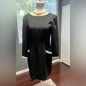 Vintage Petite Ann Taylor Black Dress with White Accents and Pockets. 6P